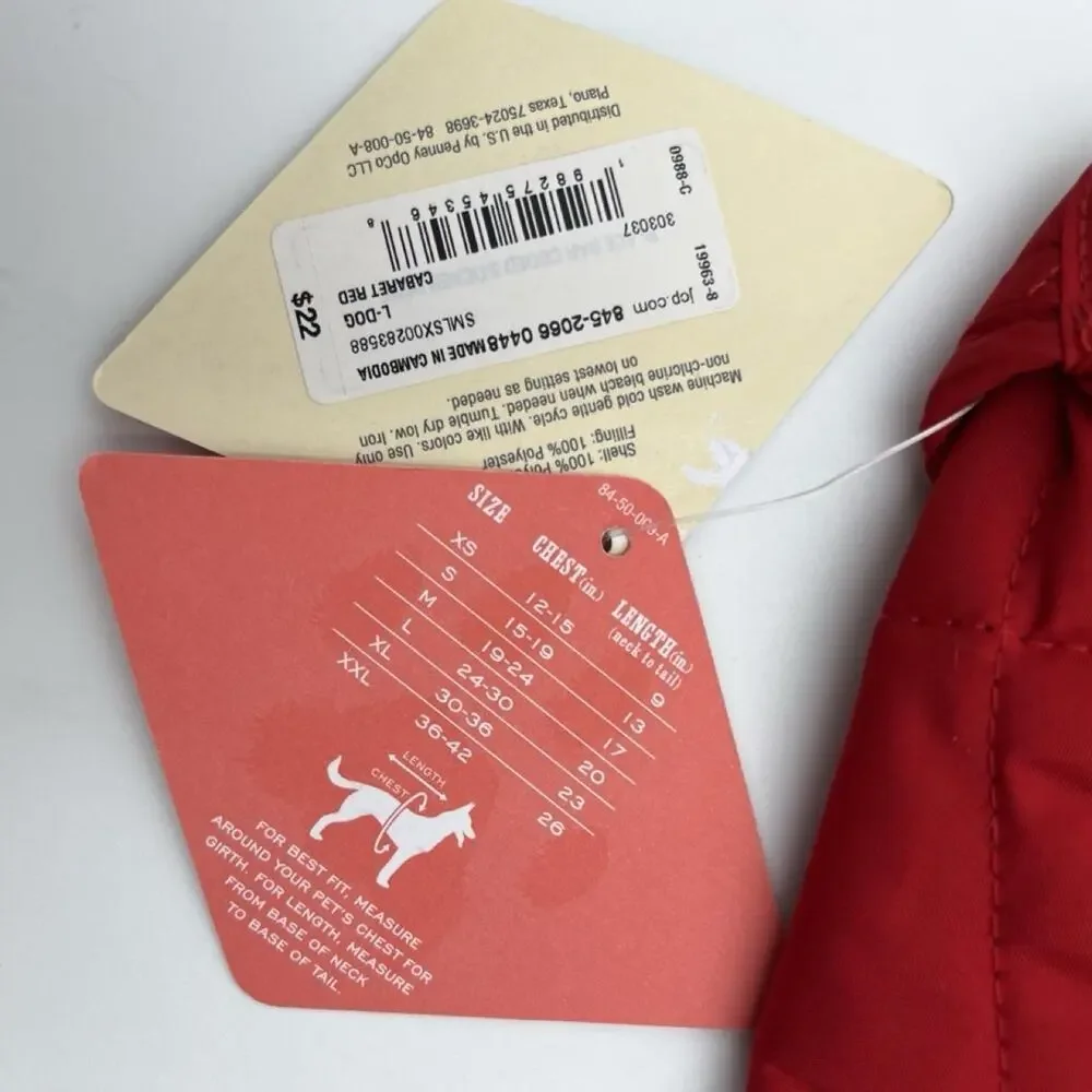 NEW WITH TAGS St John's Bark Dog Coat Jacket Large Red Quilted Waterproof Pet
